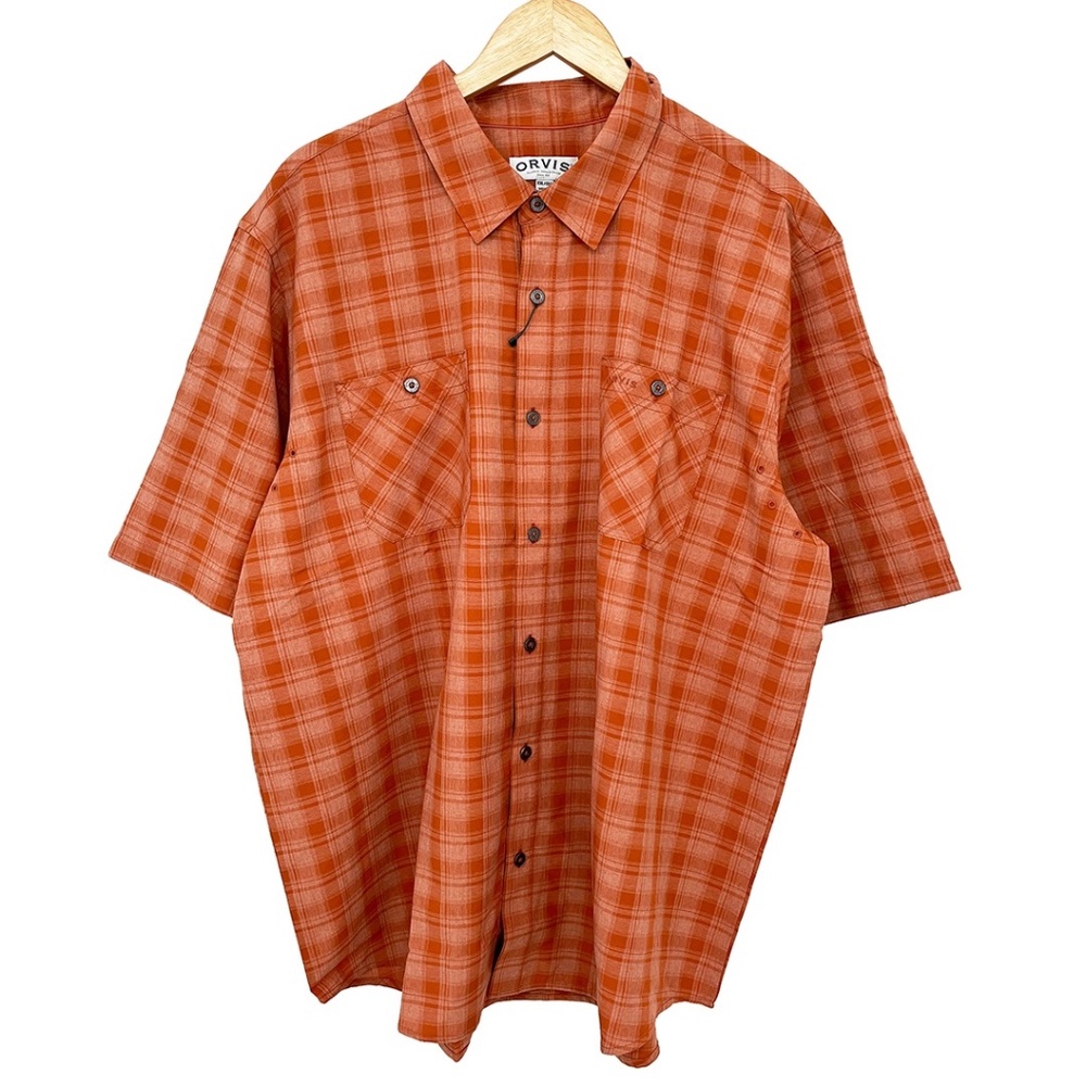 Orvis Men’s Short Sleeve Tech Shirt NWT XXL Orange Plaid